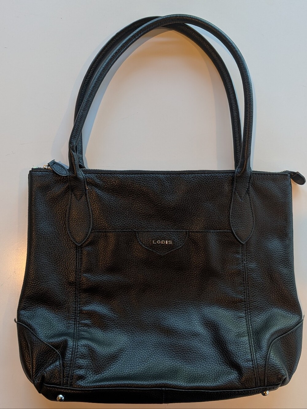 Lodis Pebble Leather Travel Tote Zip Top Medium Size Sleeve For Roller Luggage